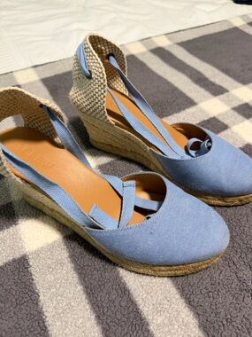 J. Crew Light Blue Espadrille Wedge Sandals with Ankle Wrap